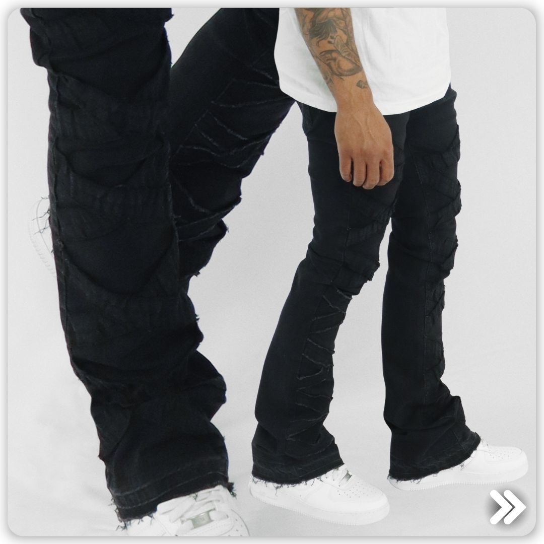 Zamage's All Black X'd Out Cross Shredded Denim