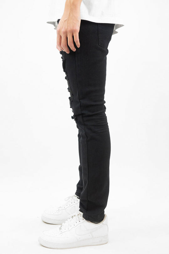 From The Trenches Ripped & Repaired Denim (Black) (100-620) - Zamage