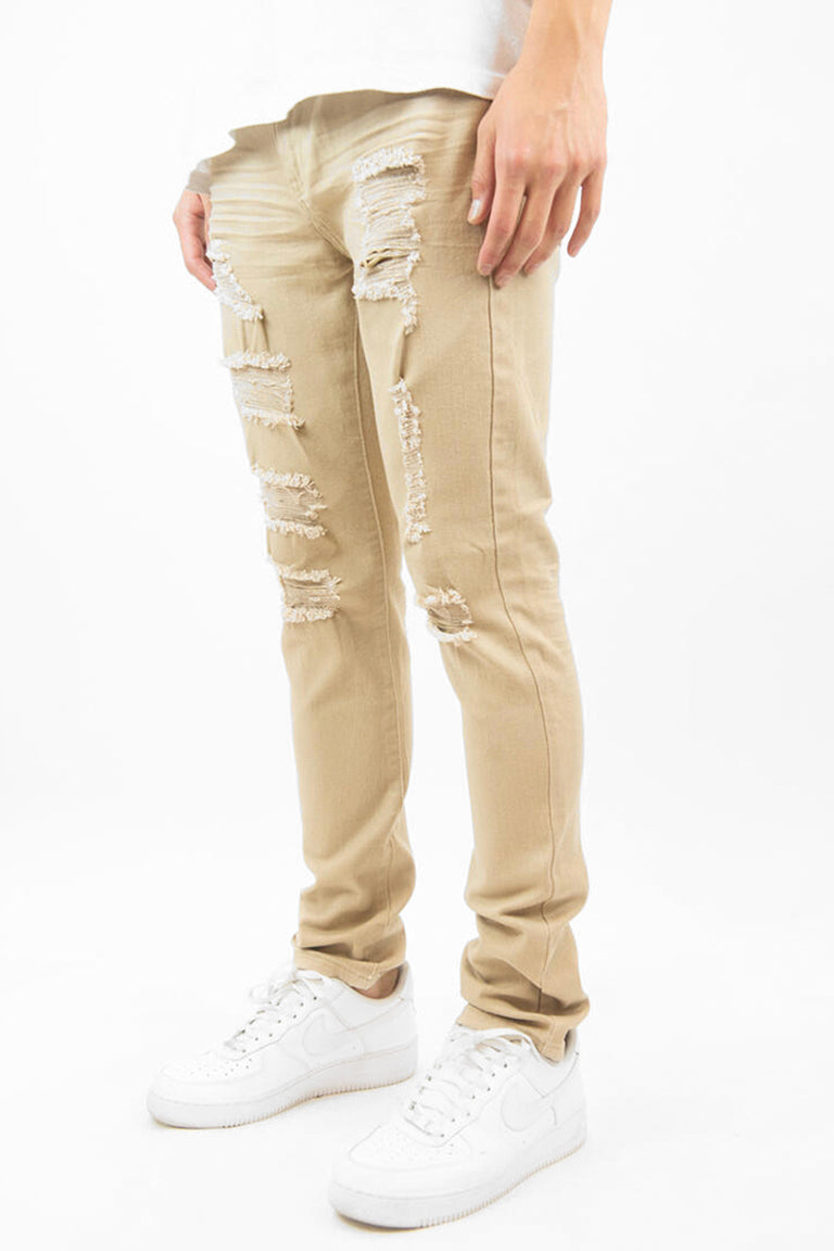 From The Trenches Ripped & Repaired Denim (Khaki) (100-620) - Zamage