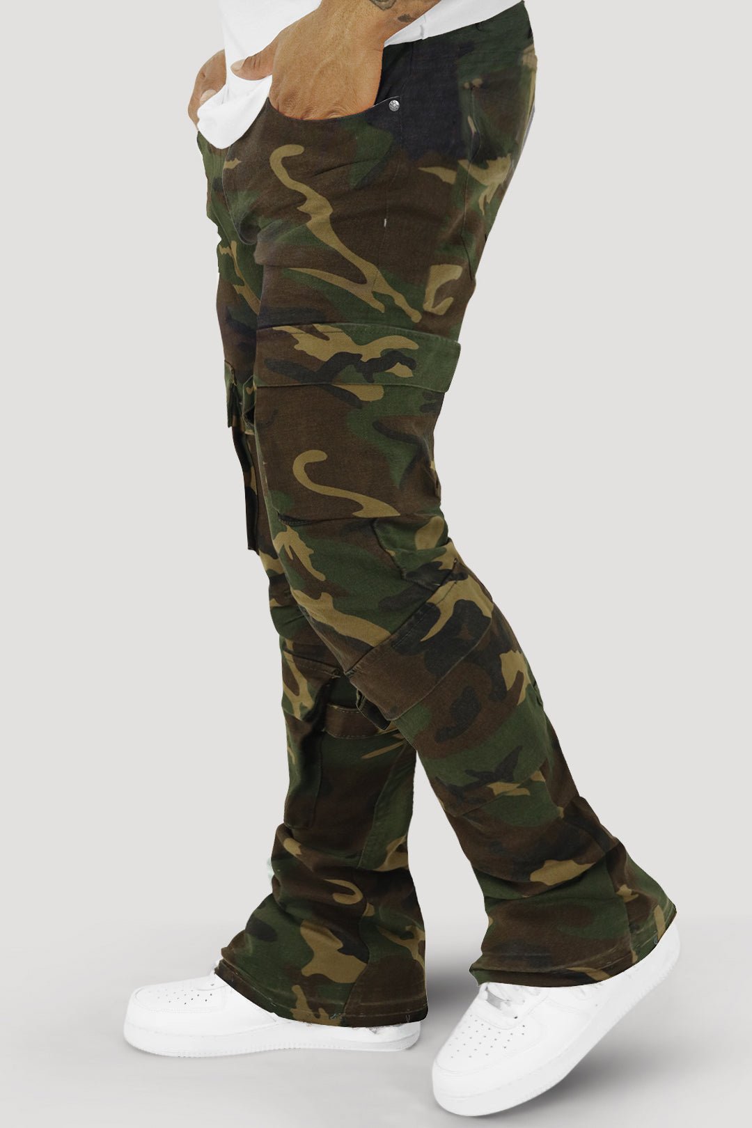 Buckled Cargo Stacked Denim (Camo) - Zamage