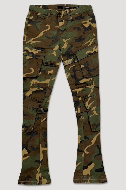 Buckled Cargo Stacked Denim (Camo) - Zamage