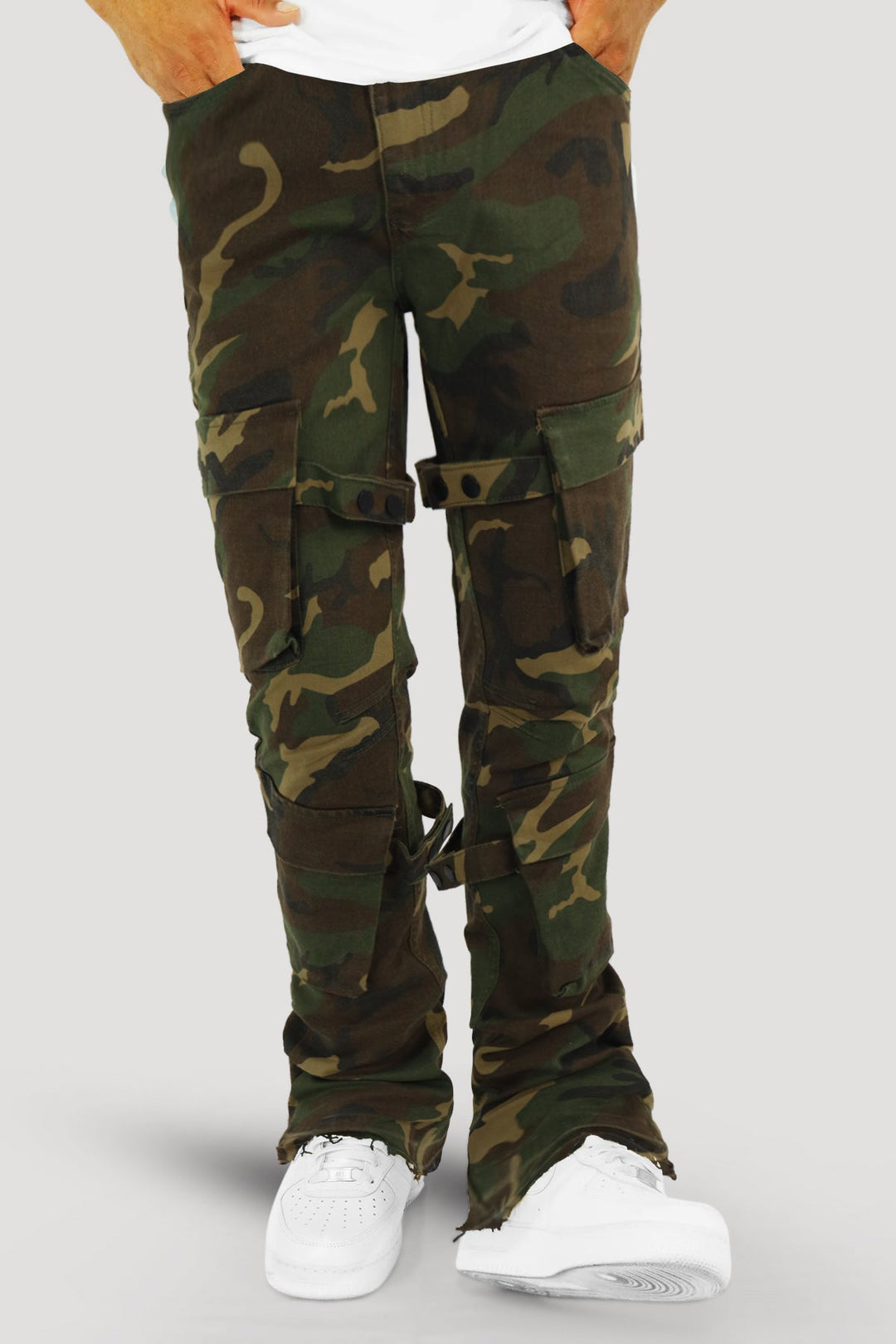 Buckled Cargo Stacked Denim (Camo) - Zamage