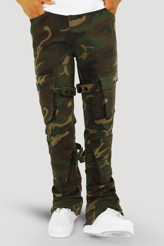 Buckled Cargo Stacked Denim (Camo) - Zamage