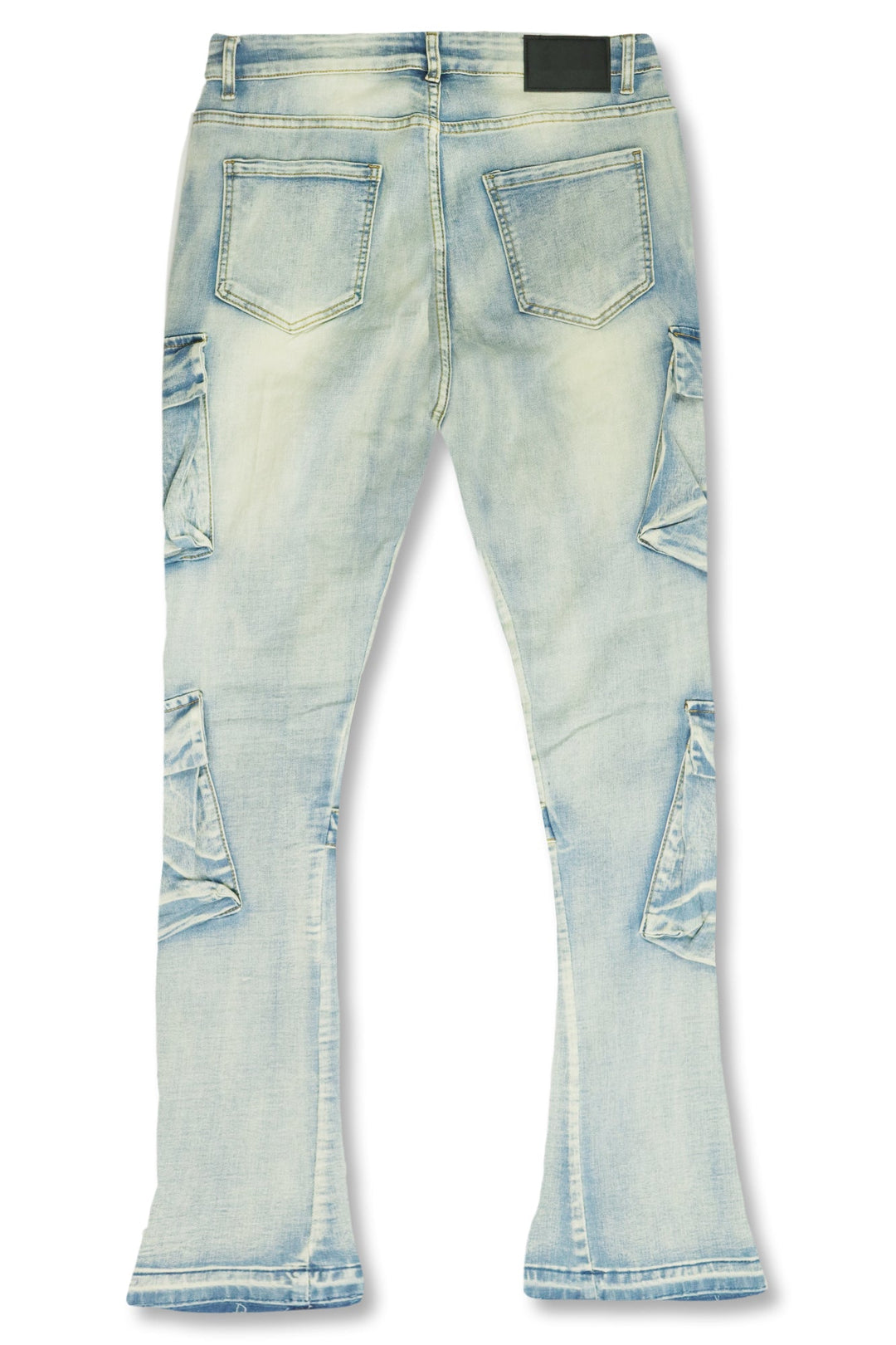 Buckled Cargo Stacked Denim (Light Blue Wash) - Zamage