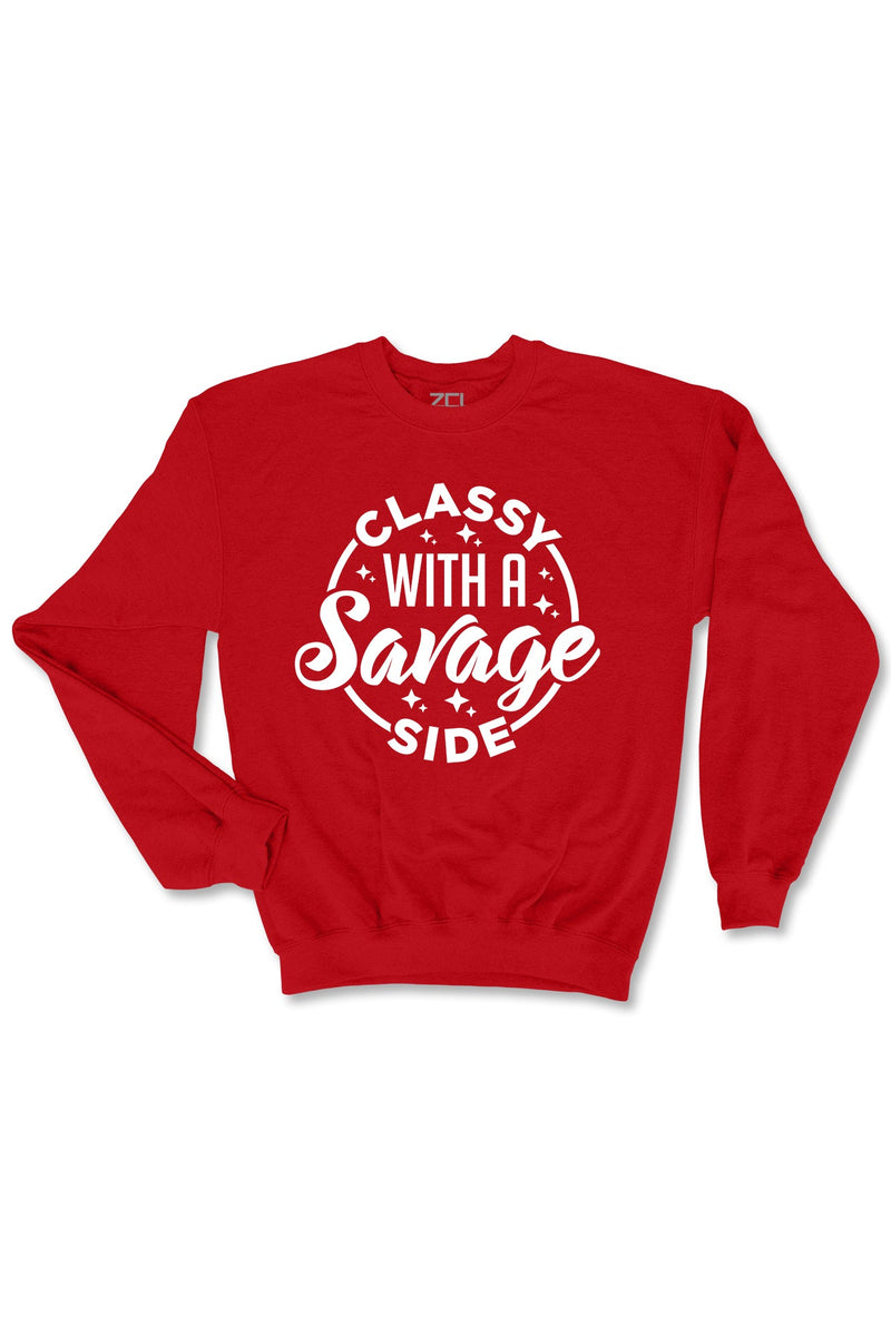 Classy With A Savage Side Crewneck Sweatshirt (White Logo) - Zamage