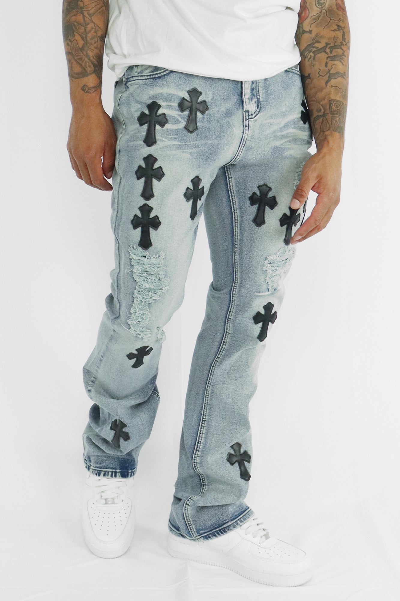 Crossed Patched Super Stacked Denim (Blue Wash) – Zamage