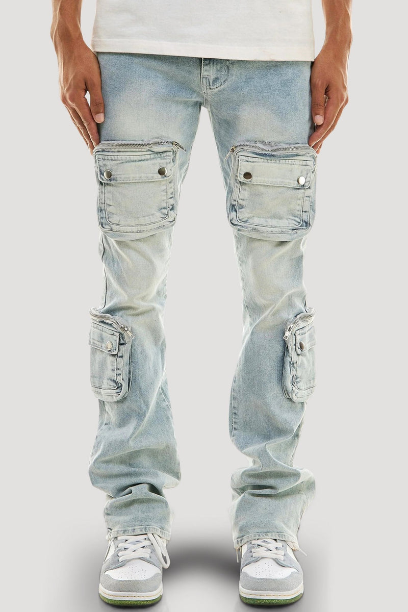 Dayshade Cargo Stacked Denim (Blue Wash) - Zamage