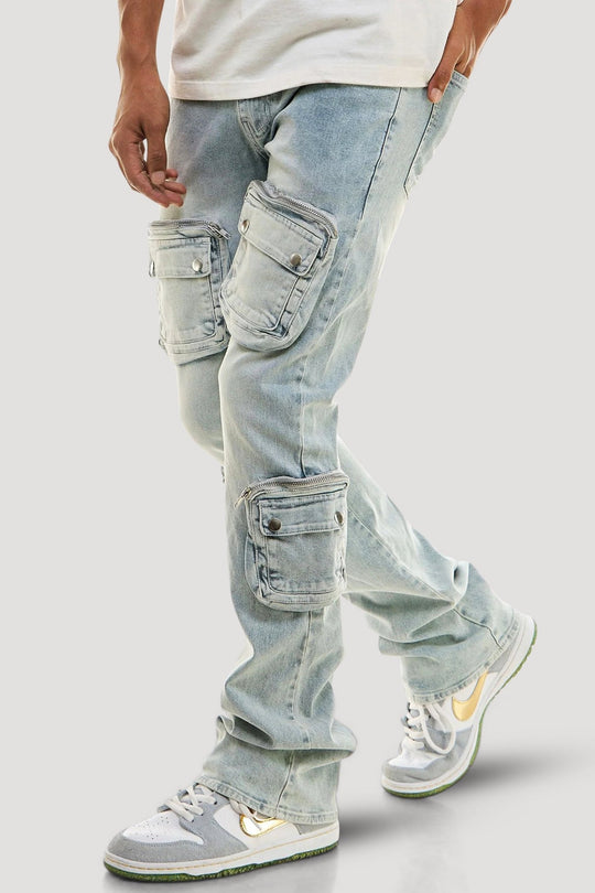 Dayshade Cargo Stacked Denim (Blue Wash) - Zamage