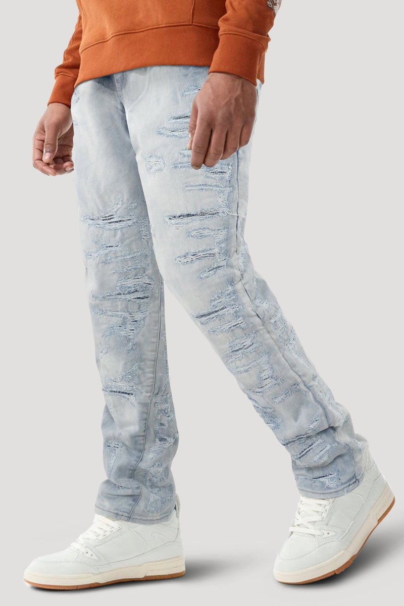 Distressed Relaxed Fit Denim (Ice White) (JA2118R) - Zamage