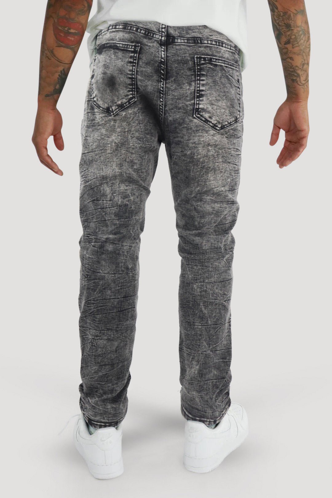 Distressed Slim Fit Denim (Black Acid Wash) (M8344D) - Zamage
