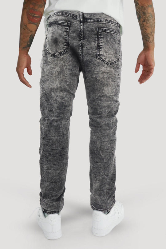 Distressed Slim Fit Denim (Black Acid Wash) (M8344D) - Zamage