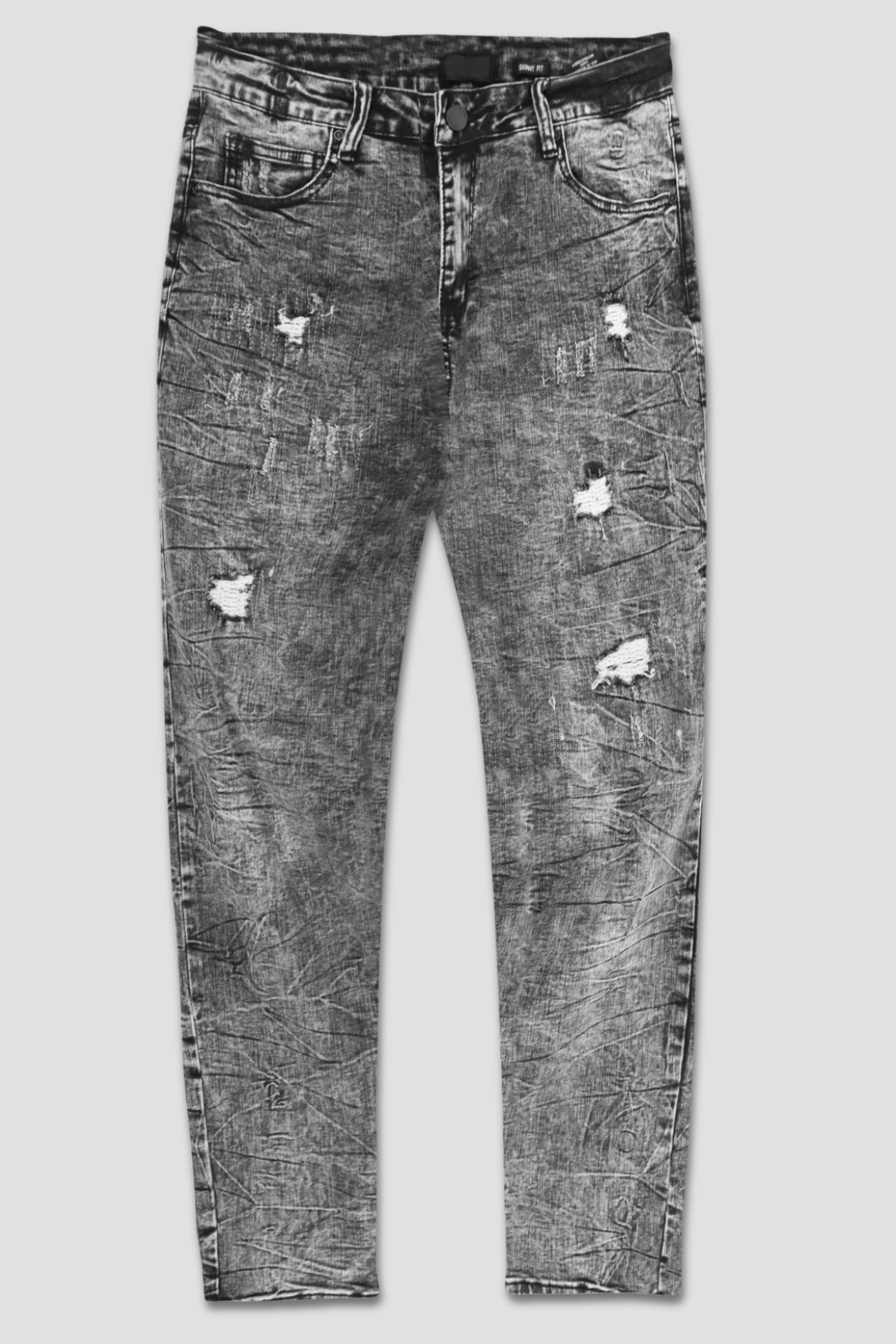 Distressed Slim Fit Denim (Black Acid Wash) (M8344D) - Zamage