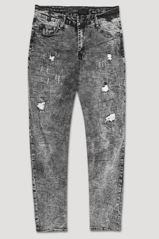 Distressed Slim Fit Denim (Black Acid Wash) (M8344D) - Zamage