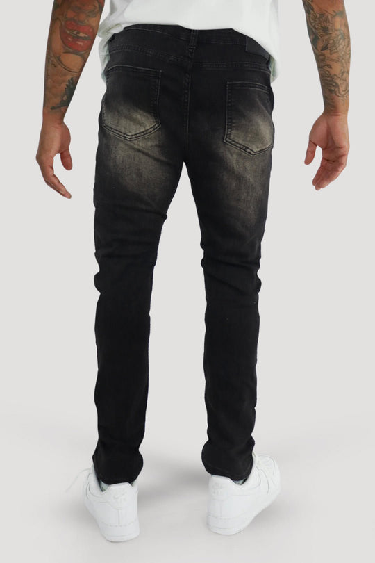 Distressed Slim Fit Denim (Black Wash) (M8344D) - Zamage