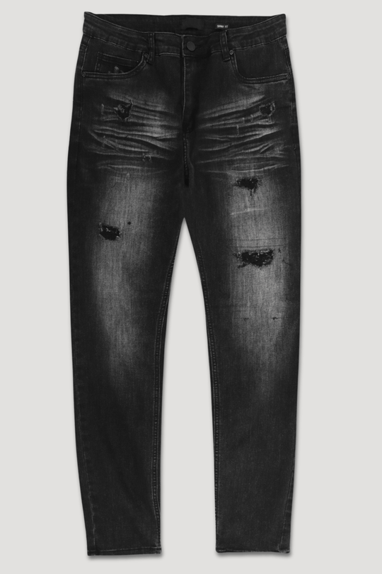 Distressed Slim Fit Denim (Black Wash) (M8344D) - Zamage