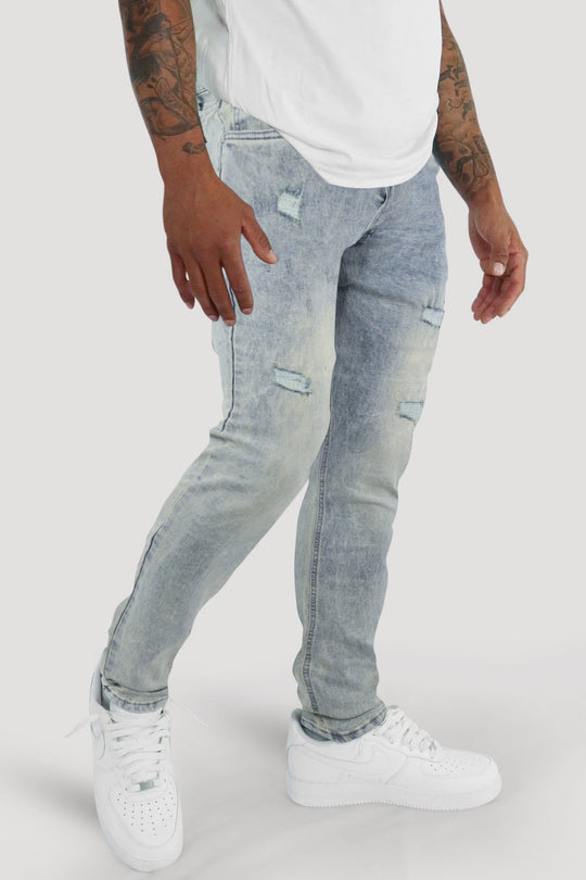 Distressed Slim Fit Denim (Bleach Wash) (M8344D) - Zamage