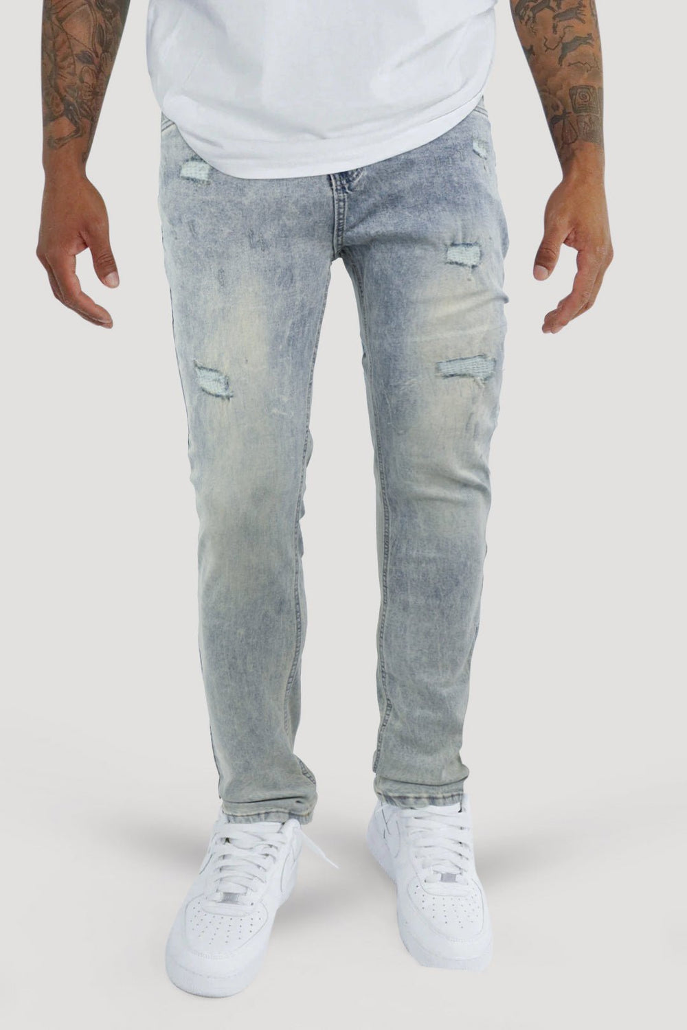 Distressed Slim Fit Denim (Bleach Wash) (M8344D) - Zamage