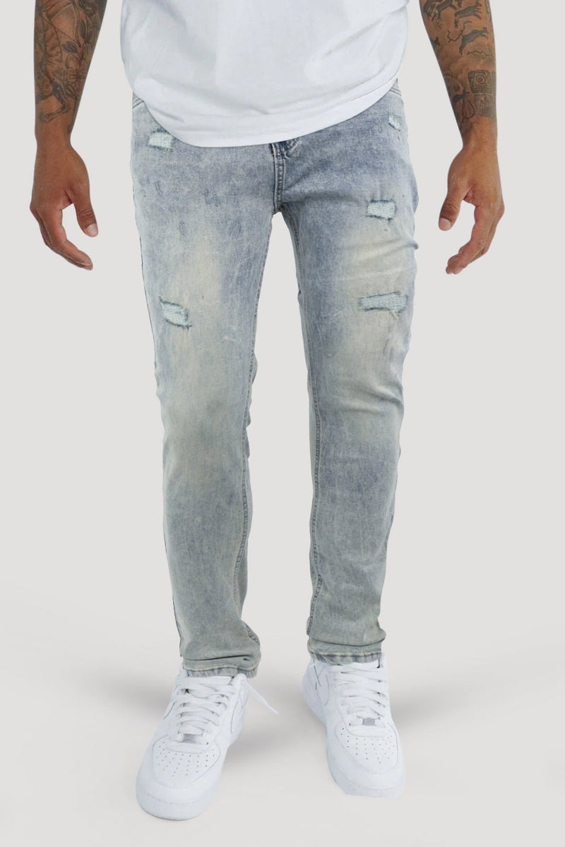 Distressed Slim Fit Denim (Bleach Wash) (M8344D) - Zamage
