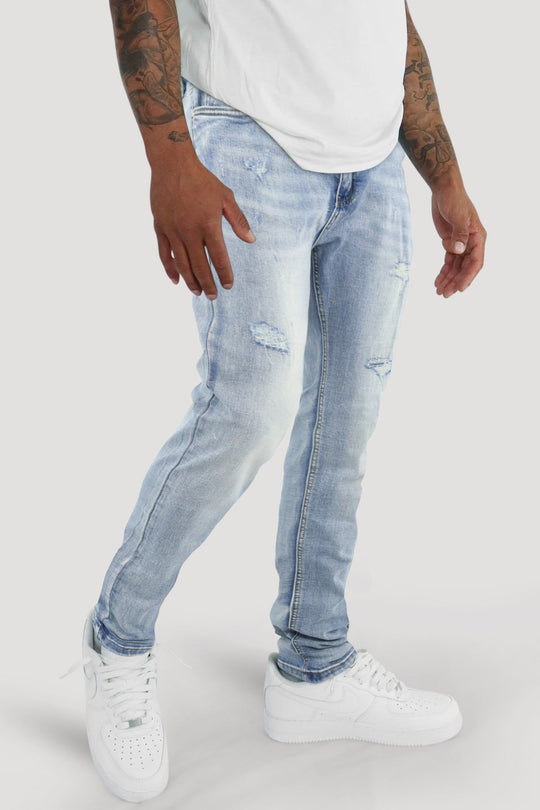 Distressed Slim Fit Denim (Blue Wash) (M8344D) - Zamage