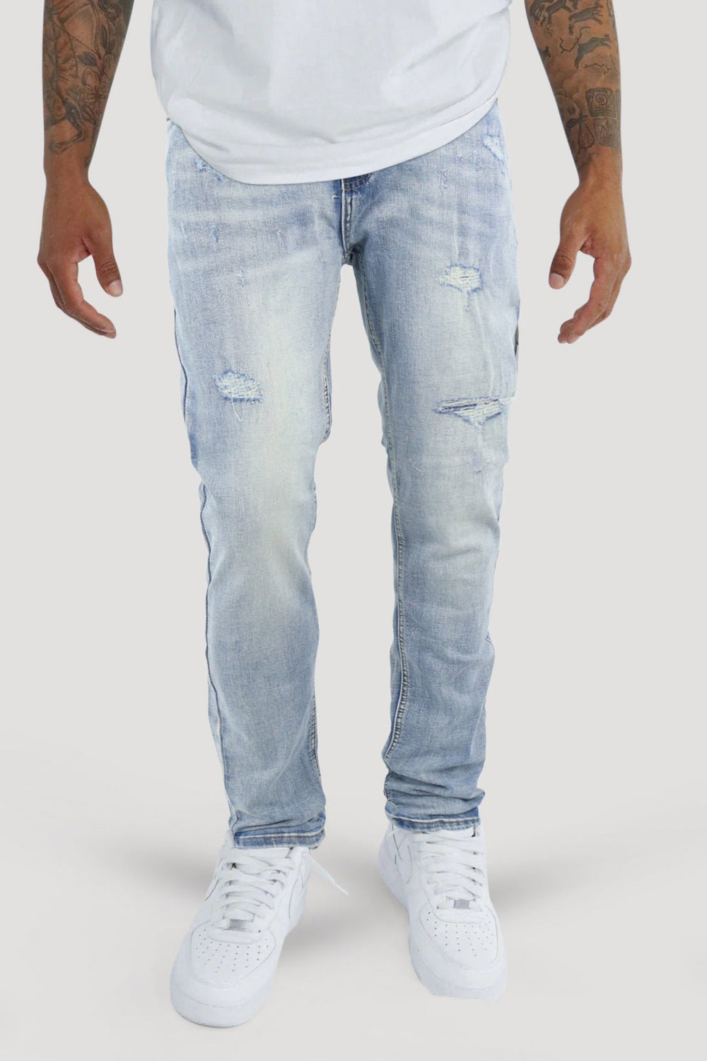 Distressed Slim Fit Denim (Blue Wash) (M8344D) - Zamage
