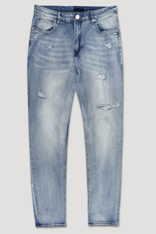 Distressed Slim Fit Denim (Blue Wash) (M8344D) - Zamage