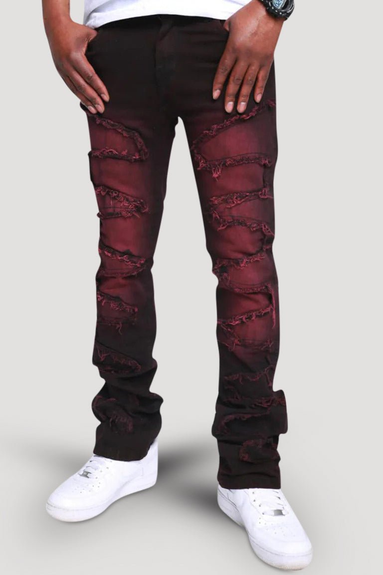 Dragon Trim Stacked Denim (Red - Black) - Zamage