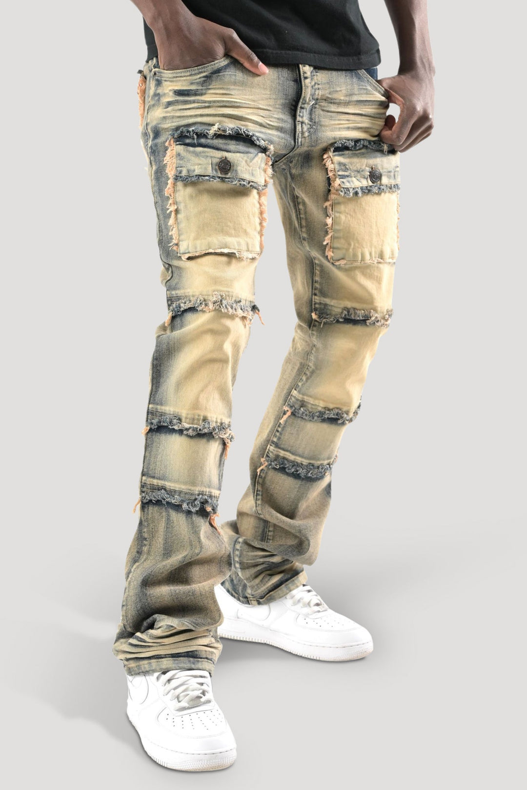 Frayed Multi Pocket Stacked Denim (Dark Indigo) (S3020P) - Zamage