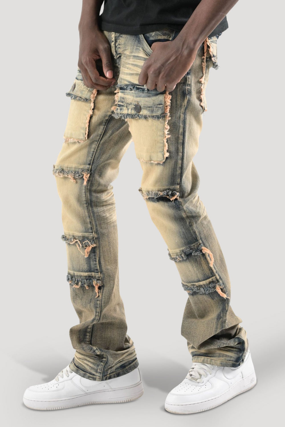 Frayed Multi Pocket Stacked Denim (Dark Indigo) (S3020P) - Zamage