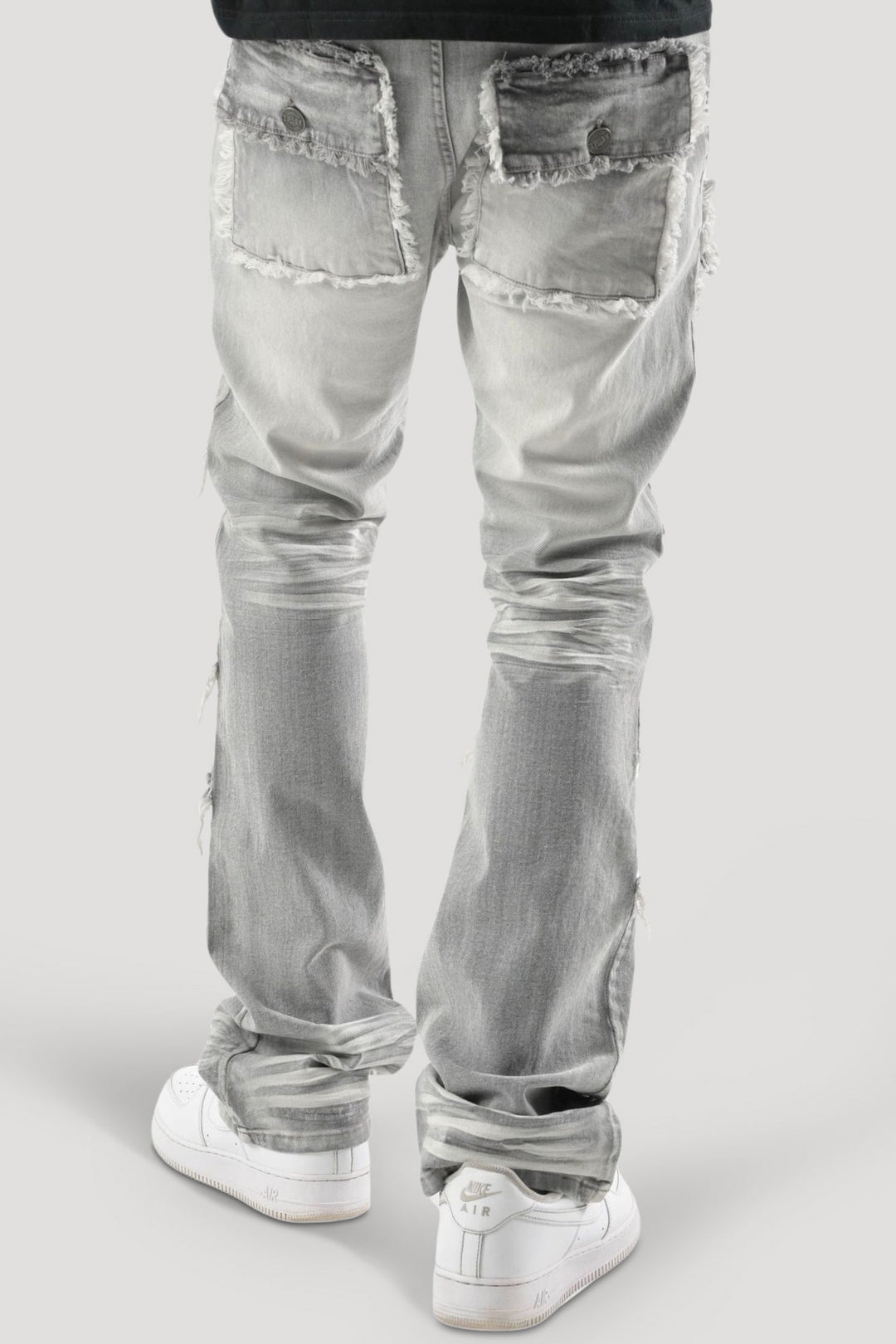 Frayed Multi Pocket Stacked Denim (Grey) (S3020P) - Zamage