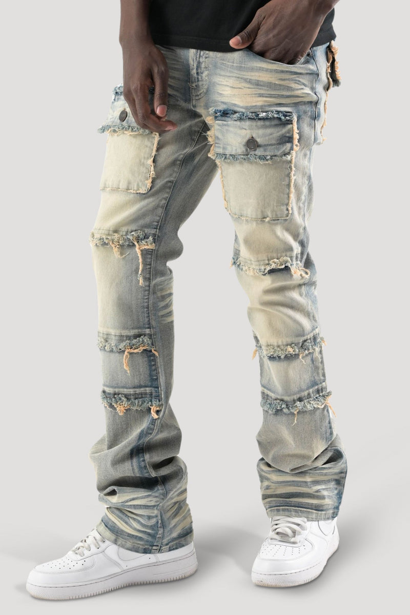 Frayed Multi Pocket Stacked Denim (Tint) (S3020P) - Zamage