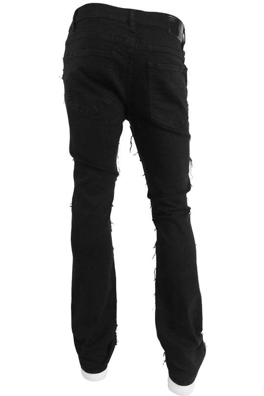 Line Shredded Stacked Denim (Jet Black) - Zamage