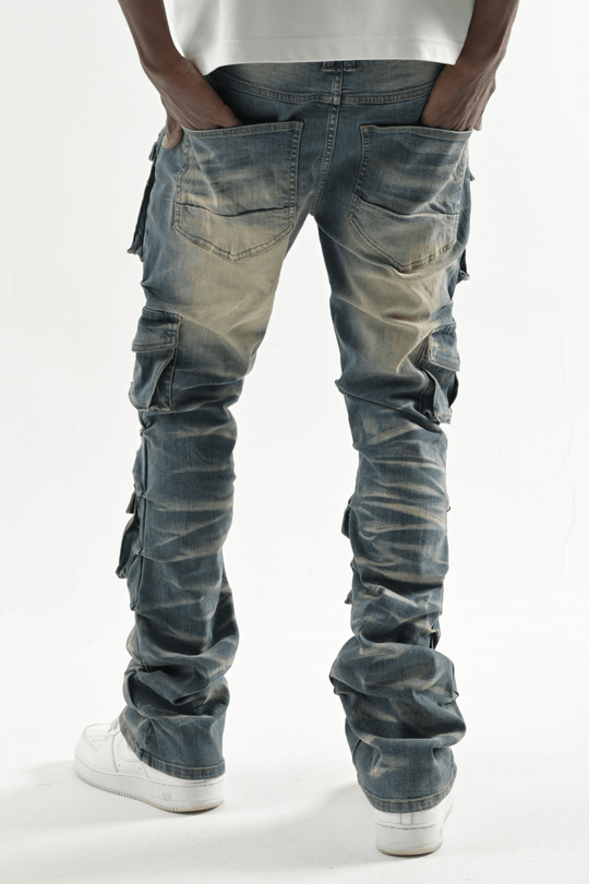 Multi Pocket Stretch Stacked Denim (Indigo) (T4111) - Zamage