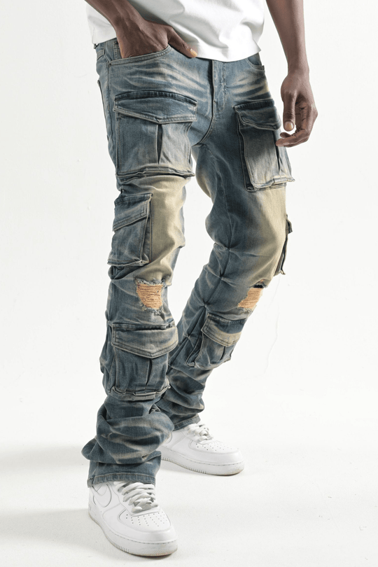 Multi Pocket Stretch Stacked Denim (Indigo) (T4111) - Zamage