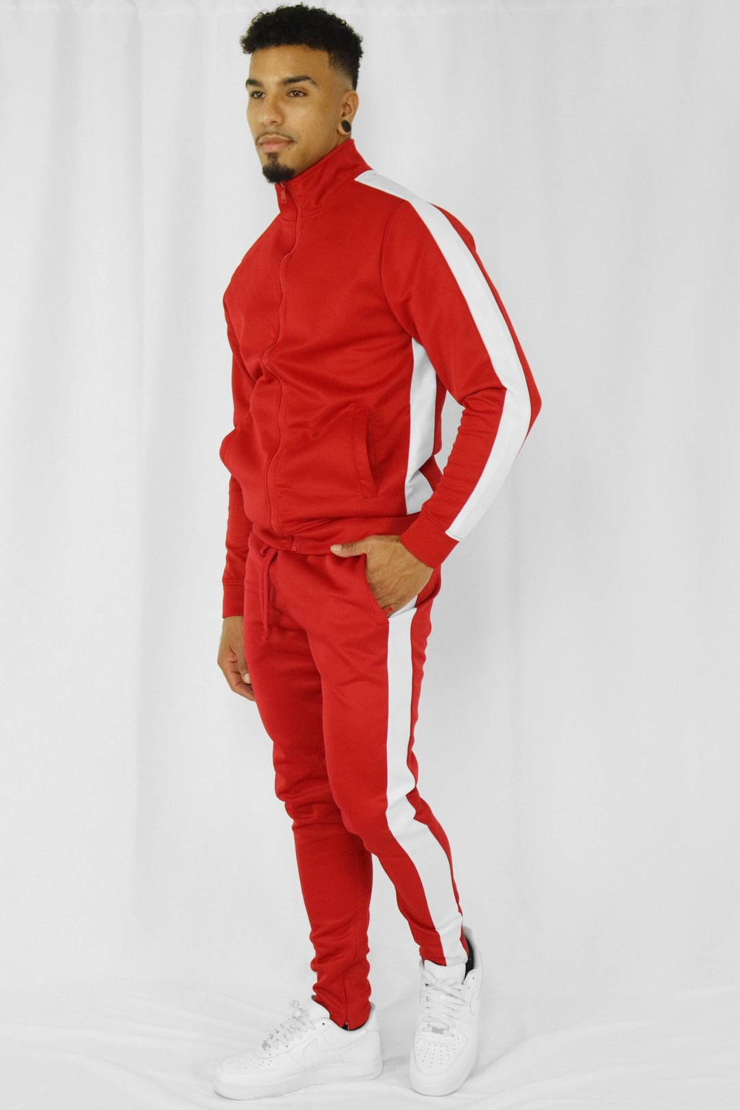 Outside Solid One Stripe Track Pants (Red - White) (100 - 401) - Zamage