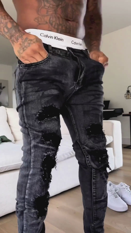 Ripped & Repaired Denim (Black Wash)