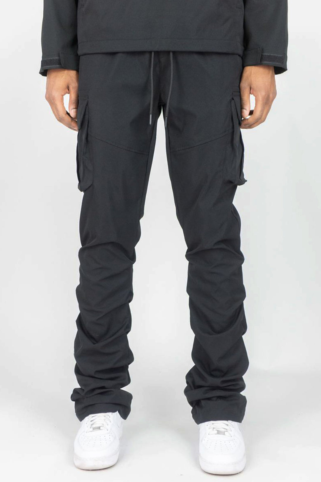 Solid Cargo Stacked Pant (Black) - Zamage