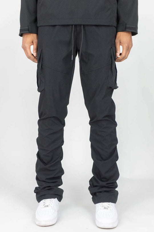 Solid Cargo Stacked Pant (Black) - Zamage