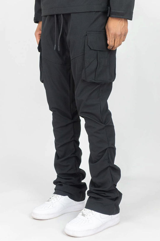 Solid Cargo Stacked Pant (Black) - Zamage