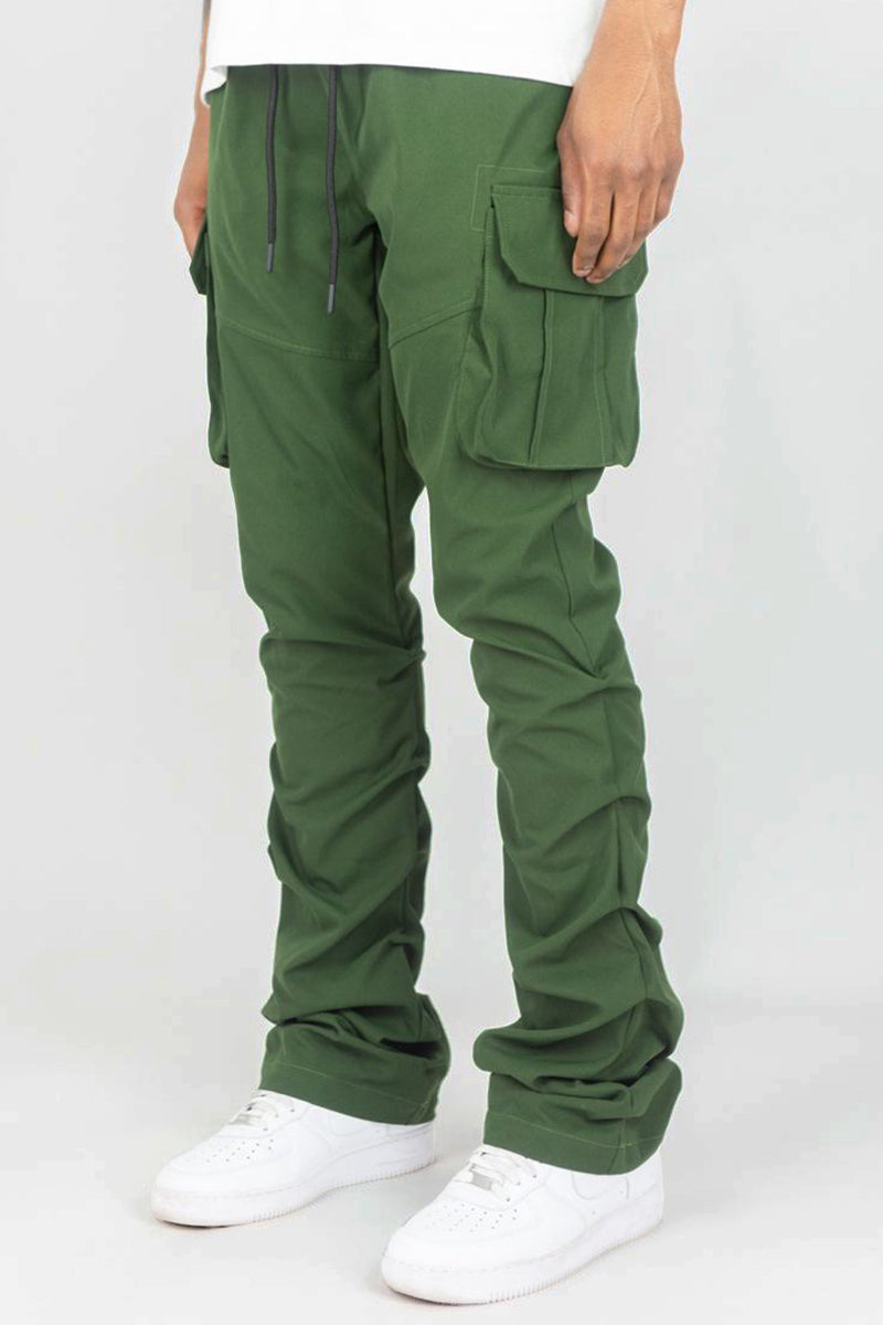 Solid Cargo Stacked Pant (Olive) - Zamage