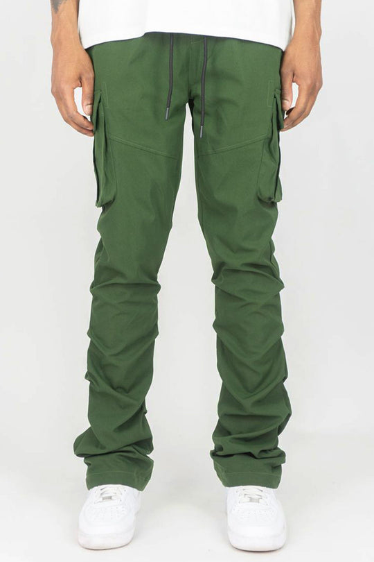 Solid Cargo Stacked Pant (Olive) - Zamage