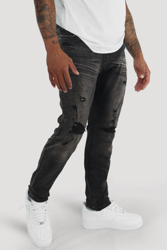 Street Stone Slim Fit Denim (Black Wash) (M8347D) - Zamage