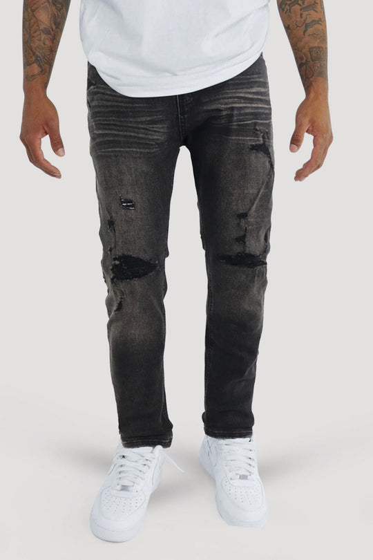 Street Stone Slim Fit Denim (Black Wash) (M8347D) - Zamage