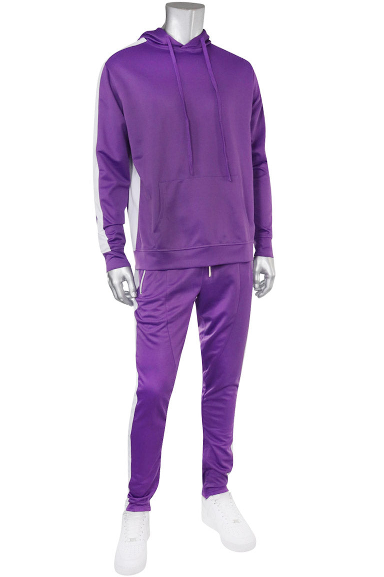 Premium Side Stripe Zip Pocket Track Pants (Purple - White) - Zamage