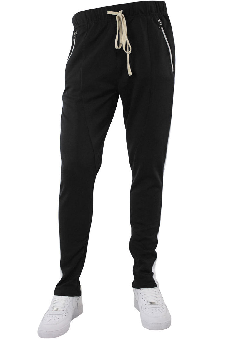 Premium Side Stripe Zip Pocket Track Pants Black - White (ZCM4418Z) - Zamage