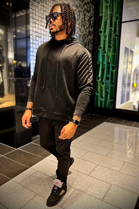 Premium Side Stripe Zip Pocket Track Pants (Black - Black) - Zamage