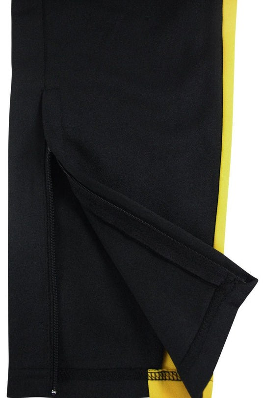 Premium Side Stripe Zip Pocket Track Pants (Black - Yellow) - Zamage
