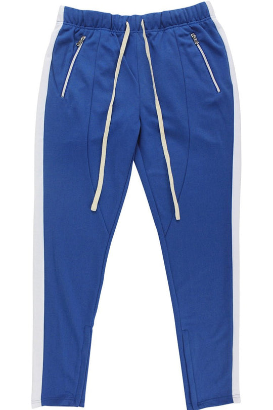 Premium Side Stripe Zip Pocket Track Pants (Royal Blue - White) - Zamage