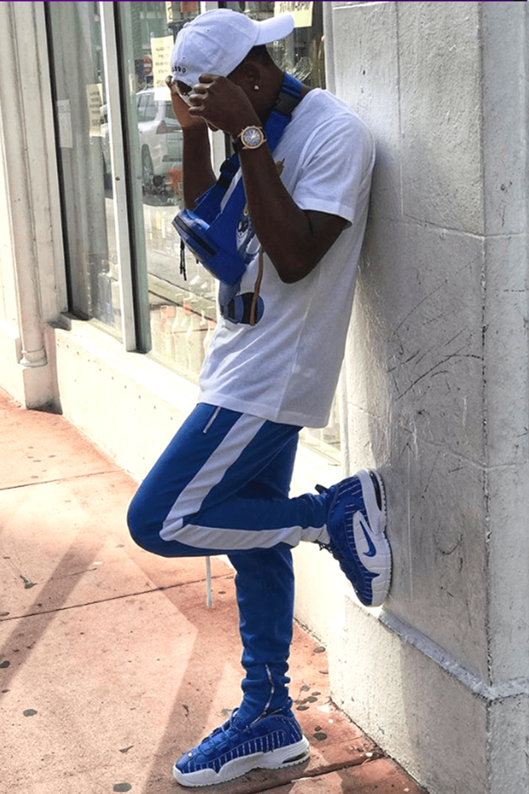 Premium Side Stripe Zip Pocket Track Pants (Royal Blue - White) - Zamage