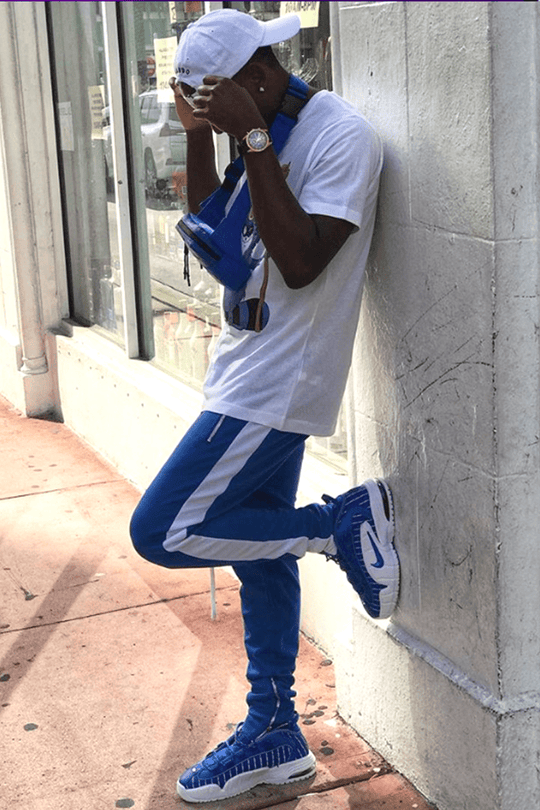 Premium Side Stripe Zip Pocket Track Pants (Royal Blue - White) - Zamage
