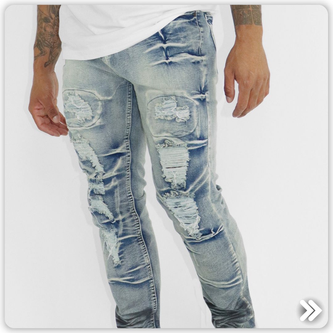 Zamage's Ripped & Repaired Blue Wash Denim